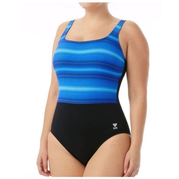 TYR WOMEN’S TRAMONTO SCOOP NECK CONTROLFIT, Blue, SZ. 14 - Picture 1 of 12